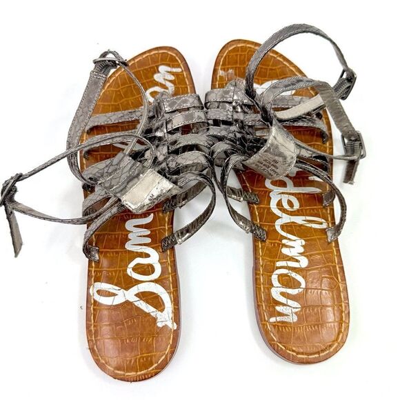 Sam Edelman GILDA Gunmetal Silver Snakeskin Open Toe Buckle Gladiator Sandals - Picture 8 of 10